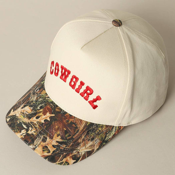COWGIRL Lettering Embroidery Camo Two-Tone Cap: CAMO-RED / ONE SIZE