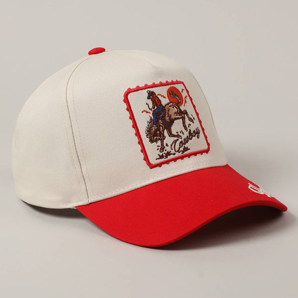 Detailed Cowboy Horse Embroidery Two-Tone Cap: Red / ONE SIZE