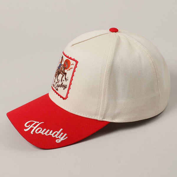 Detailed Cowboy Horse Embroidery Two-Tone Cap: Red / ONE SIZE