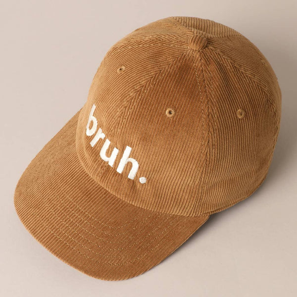 Bruh Lettering Embroidered Corduroy Cap