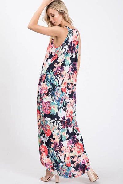SLEEVELESS ROUND NECK MULTI COLOR FLORAL PRINT MAX