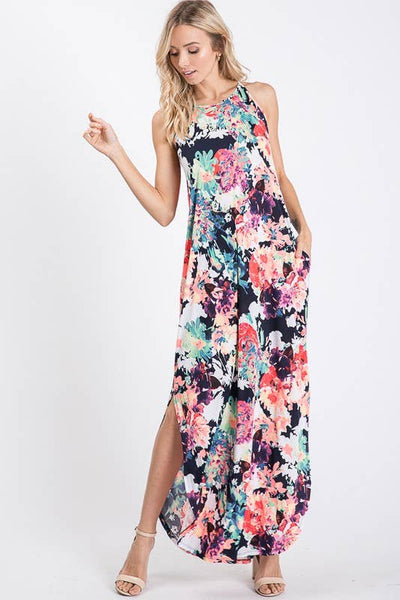 SLEEVELESS ROUND NECK MULTI COLOR FLORAL PRINT MAX