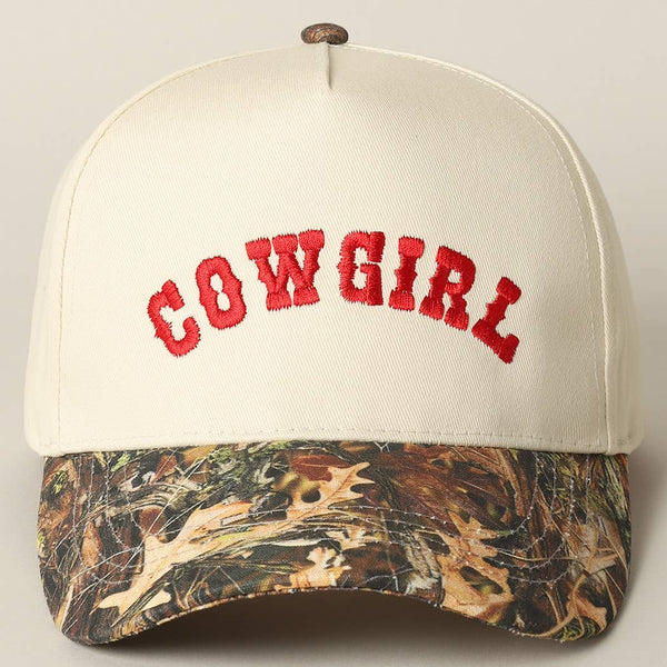 COWGIRL Lettering Embroidery Camo Two-Tone Cap: CAMO-RED / ONE SIZE