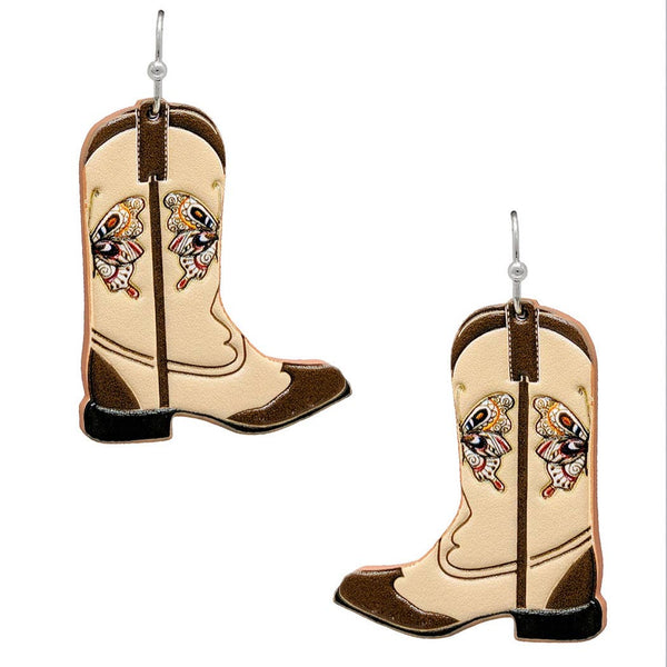 Butterfly Engraved Boots Leather Hook Earrings