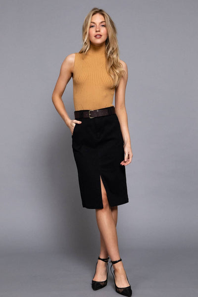 Sleeveless High Neck Rib Sweater Top