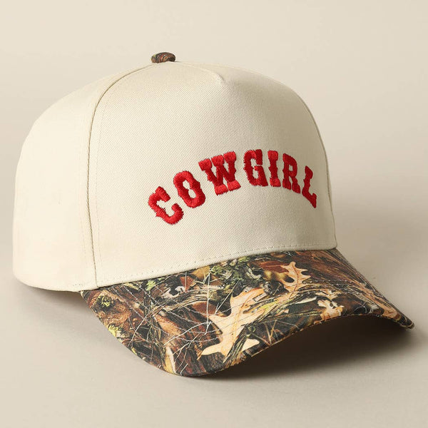 COWGIRL Lettering Embroidery Camo Two-Tone Cap: CAMO-RED / ONE SIZE