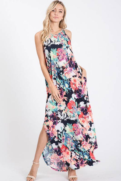 SLEEVELESS ROUND NECK MULTI COLOR FLORAL PRINT MAX