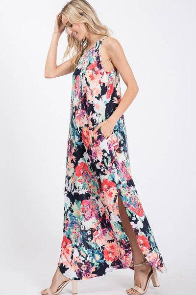 SLEEVELESS ROUND NECK MULTI COLOR FLORAL PRINT MAX