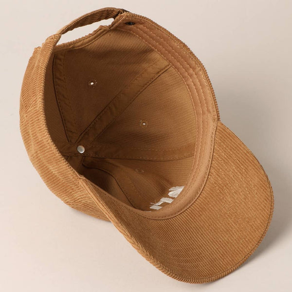 Bruh Lettering Embroidered Corduroy Cap