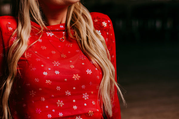 Sparkle Snowflake Mesh Top
