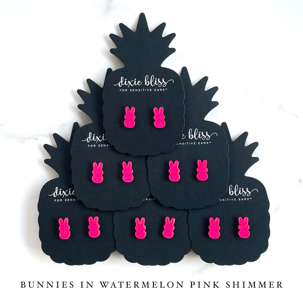 Bunny Bunnies Stud Earrings: Watermelon Pink