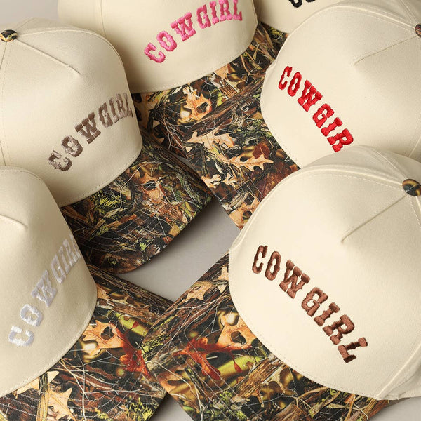 COWGIRL Lettering Embroidery Camo Two-Tone Cap: CAMO-RED / ONE SIZE