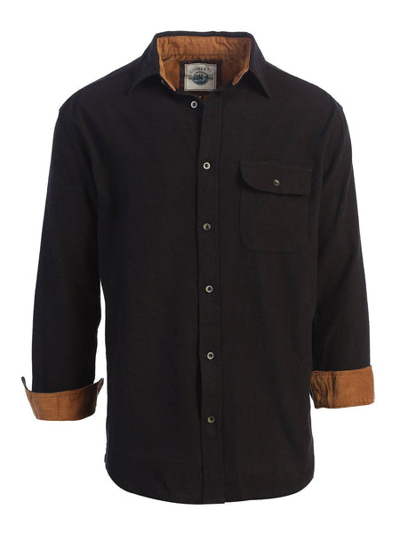 Men's Solid Long Sleeves Flannel Button Up Shirt with Corduroy