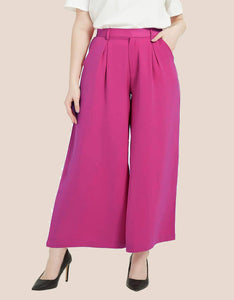 Solid color formal office pull on dressy pants with pockets: Magenta