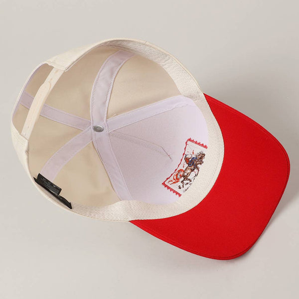 Detailed Cowboy Horse Embroidery Two-Tone Cap: Red / ONE SIZE