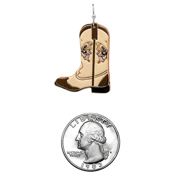 Butterfly Engraved Boots Leather Hook Earrings