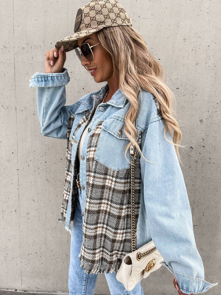 Ladies Color Block Turn-Down Collar Shirt