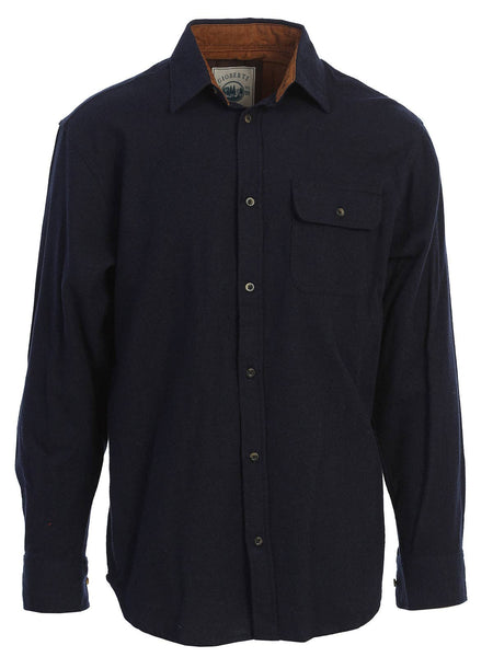 Men's Solid Long Sleeves Flannel Button Up Shirt with Corduroy