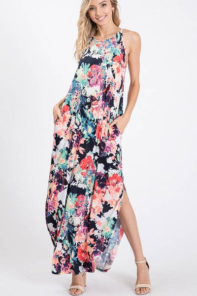 SLEEVELESS ROUND NECK MULTI COLOR FLORAL PRINT MAX
