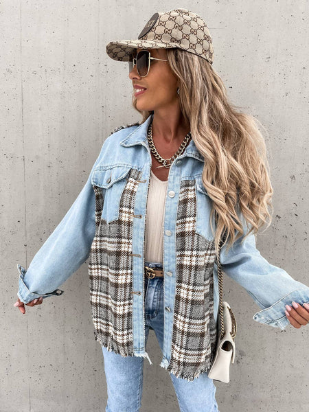 Ladies Color Block Turn-Down Collar Shirt
