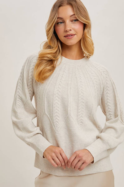CREW NECK CABLE KNIT SWEATER