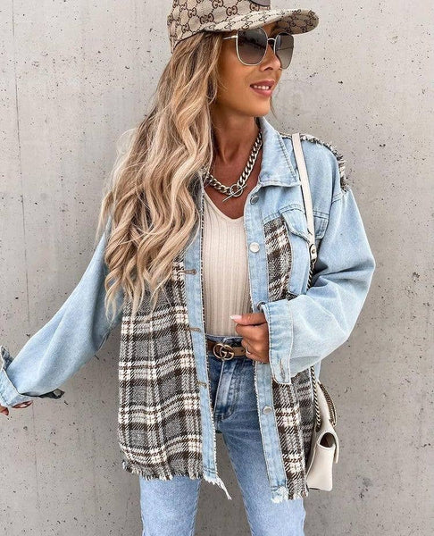 Ladies Color Block Turn-Down Collar Shirt