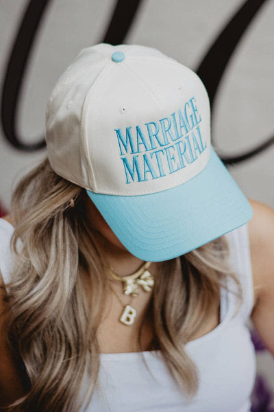 Marriage Material Two-Toned Trucker Hats For Women: Aqua and Tan