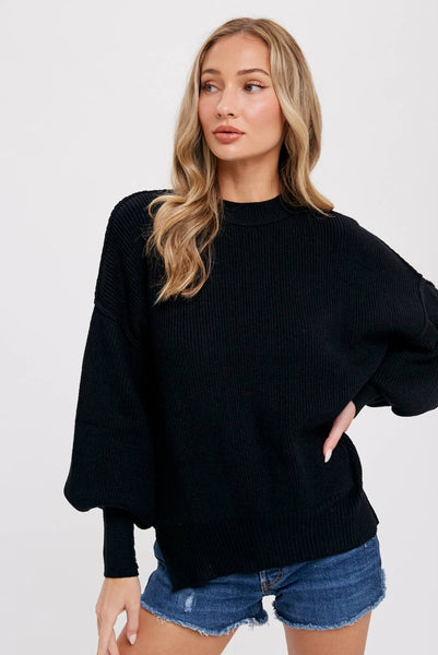RIBBED MOCK NECK PULLOVER