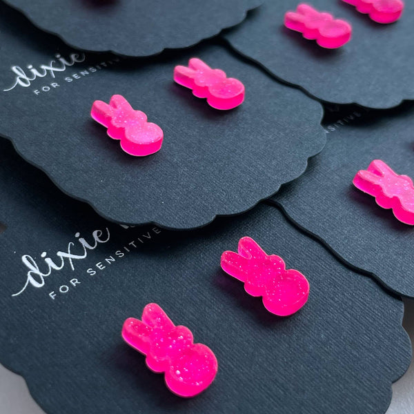 Bunny Bunnies Stud Earrings: Watermelon Pink