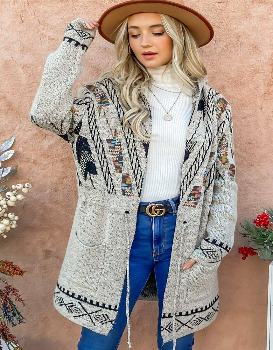 Aztec Rainbow Jacquard Pattern Sweater Cardigan – Caddaray Boutique