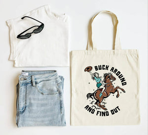 Buck Around and Find Out Western Tote Bag, Shoulder Bag: Cotton