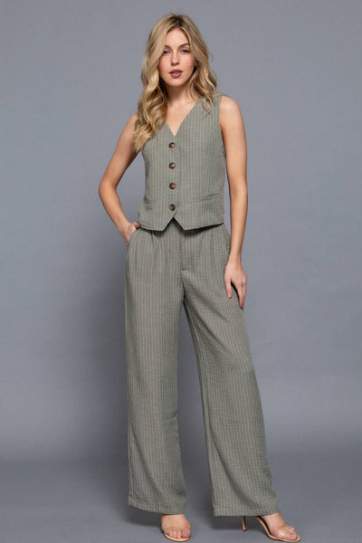 V-Neckline Front Button Closure Linen Effect Vest