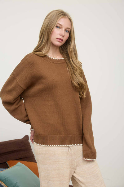 CONTRAST STITCH TRIM SWEATER