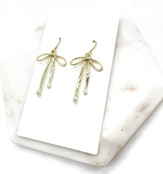 Gold Metal Long Bow Earrings