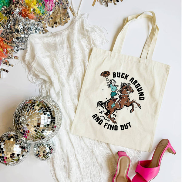 Buck Around and Find Out Western Tote Bag, Shoulder Bag: Cotton