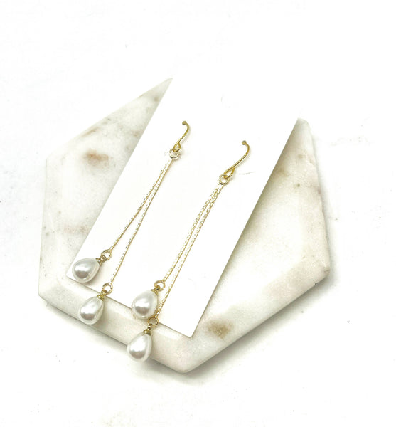 Imitation Pearl Double Dangle Chain Earrings