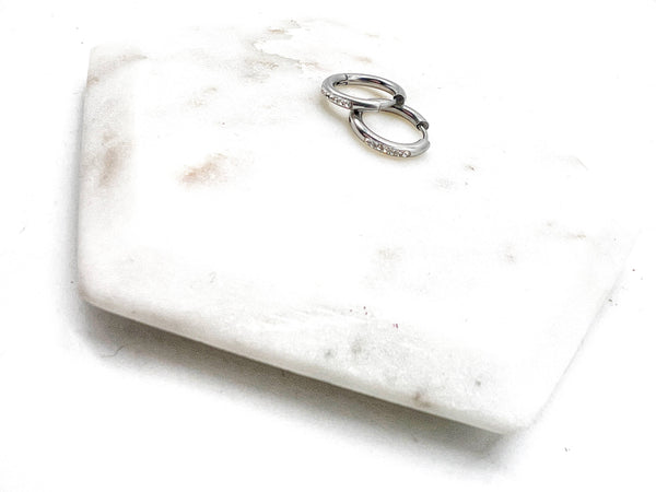 Silver Stainless Steel Gunmetal CZ Huggie Hoop Earrings