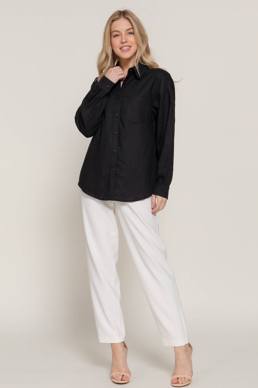 Long Sleeve Linen Blend Shirt