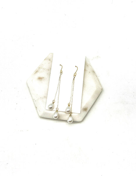 Imitation Pearl Double Dangle Chain Earrings