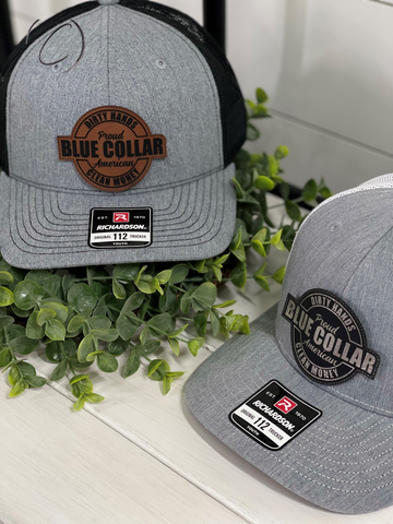 Adult Proud Blue Collar American Patch Snapback Hat: Gray & Black / Black