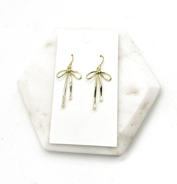 Gold Metal Long Bow Earrings