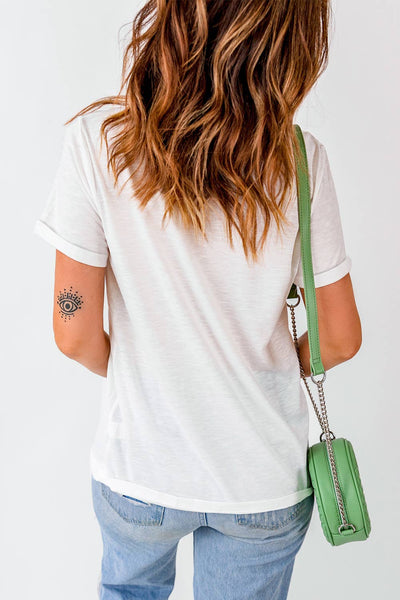LDC JUST HERE For THE COWBOY Cuffed Sleeve Crew Neck Tee