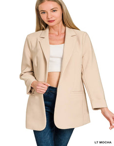 Woven Long Sleeve Open Front Classic Blazer