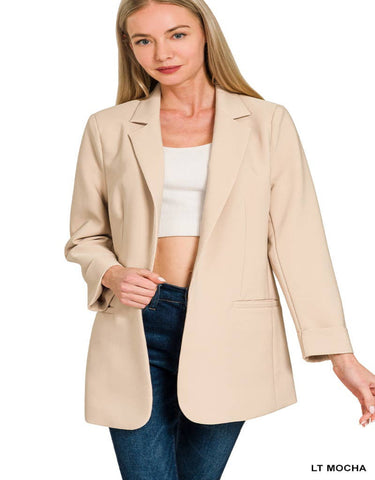 Woven Long Sleeve Open Front Classic Blazer