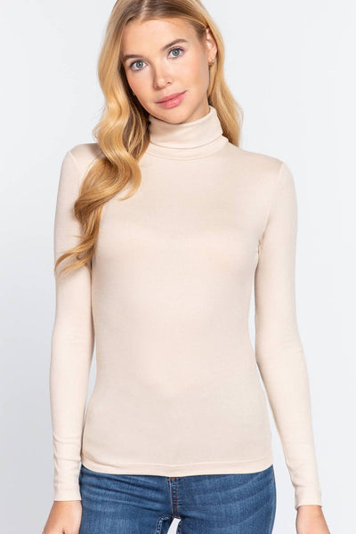 FITTED LONG SLV TURTLE NECK RIB KNIT TOP