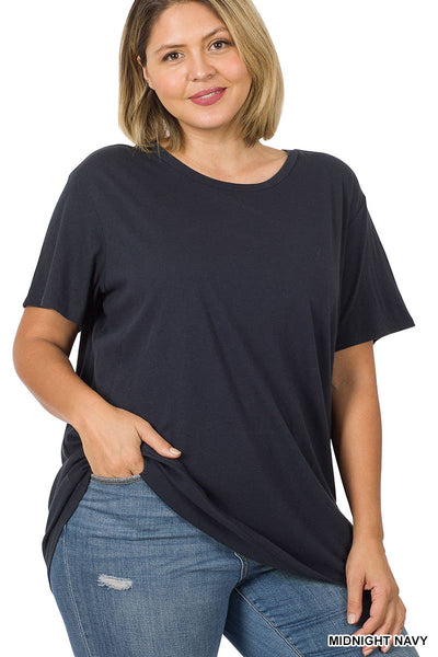 PLUS SIZE COTTON SHORT SLEEVE BOYFRIEND ROUND NECK TEE