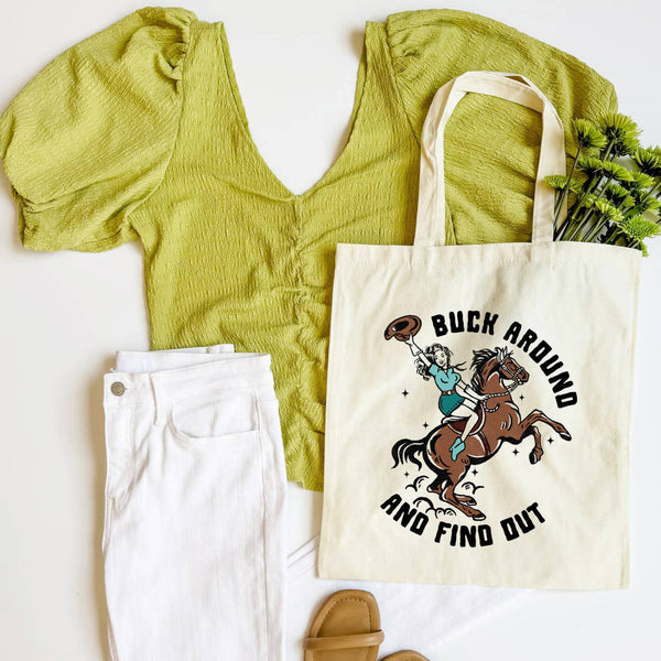 Buck Around and Find Out Western Tote Bag, Shoulder Bag: Cotton