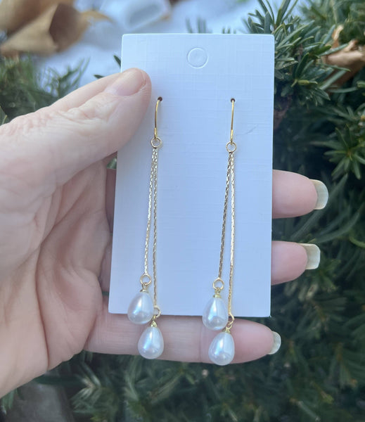Imitation Pearl Double Dangle Chain Earrings