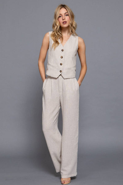 V-Neckline Front Button Closure Linen Effect Vest