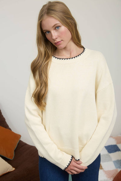 CONTRAST STITCH TRIM SWEATER